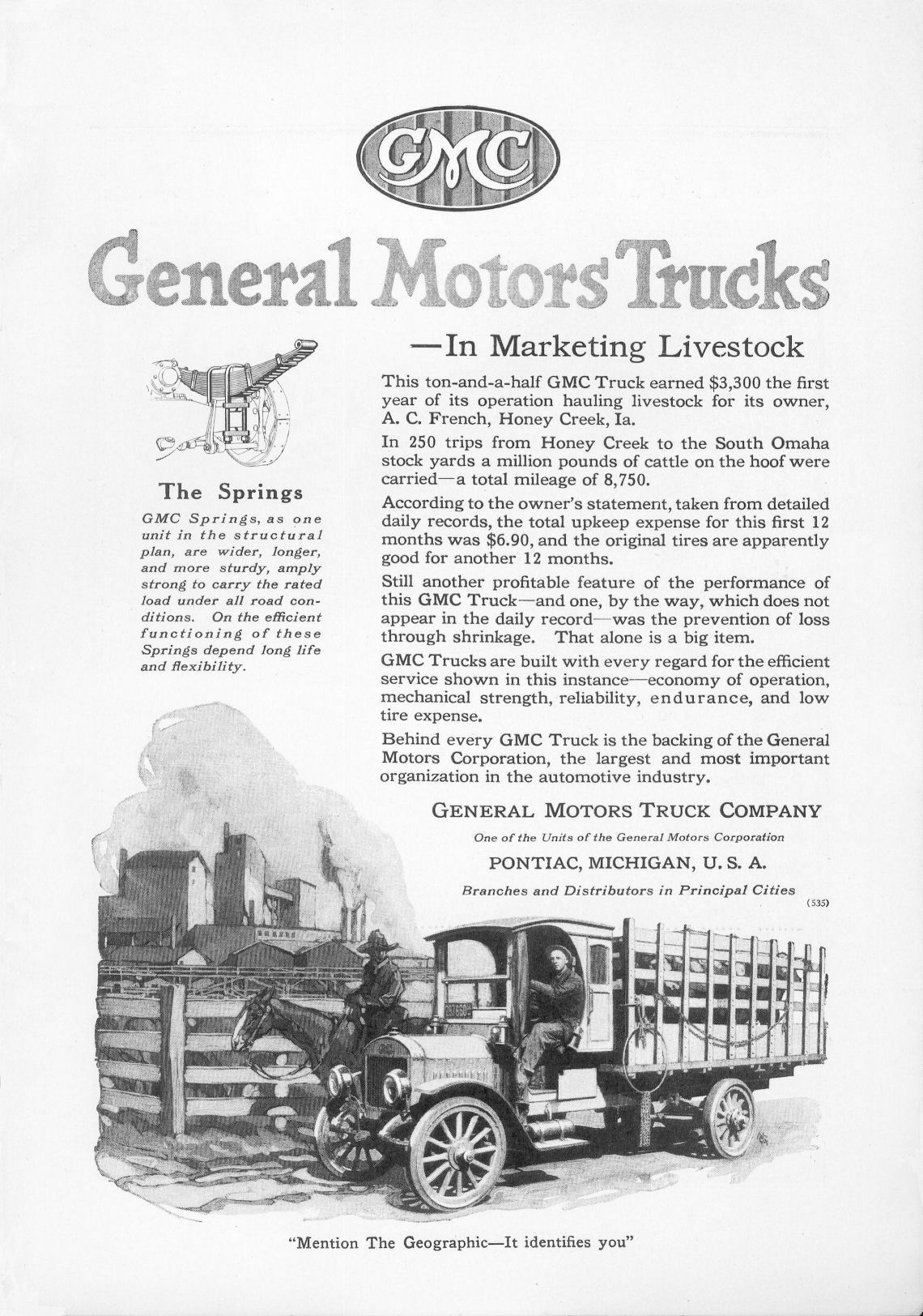 1919 GMC General Motors Trucks - In Marketing Livestock